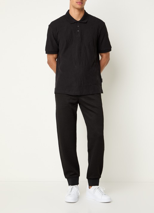 Armani Tapered fit joggingbroek met structuur - voorkant 5 zwart