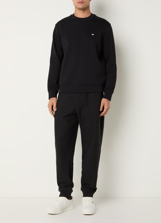 Armani Tapered fit joggingsbroek met logoborduring - voorkant 2 zwart