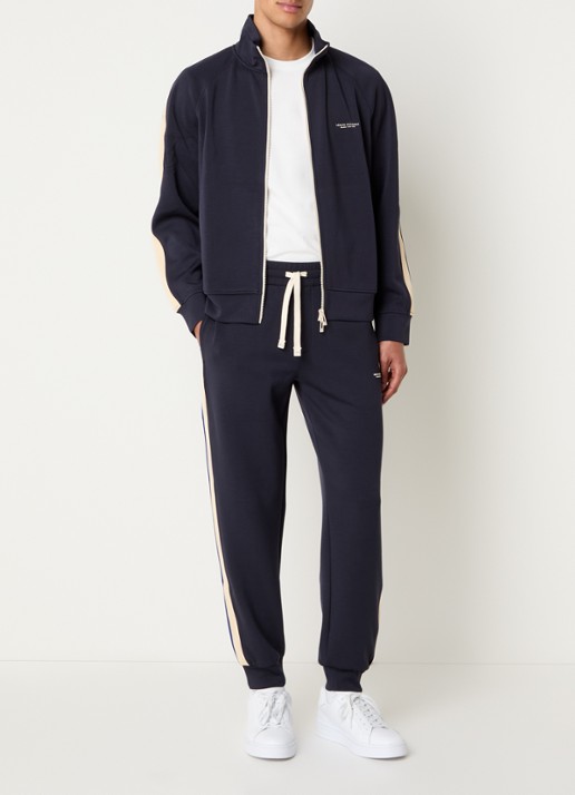 Armani Tapered fit trackpants met paspelzakken - voorkant 3 donkerblauw