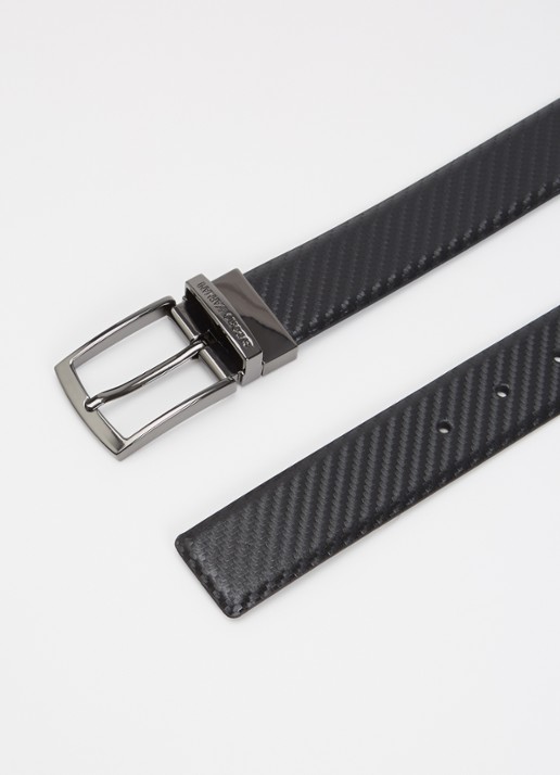 Armani Tongue riem van leer met logo - detail 2 zwart