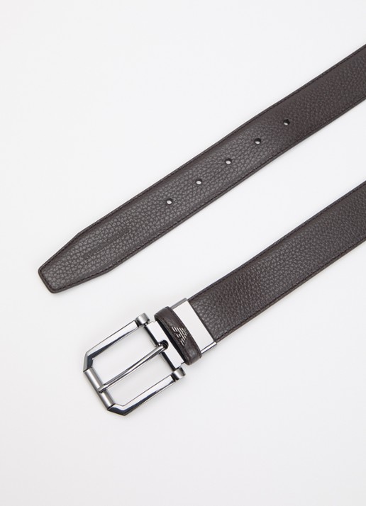 Armani Tongue riem van leer   - detail 2 donkerbruin
