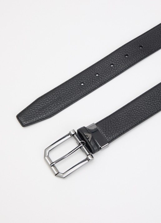 Armani Tongue riem van leer   - detail zwart