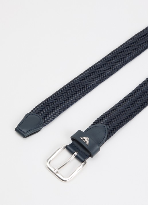 Armani Tongue riem van leer  - detail 2 donkerblauw