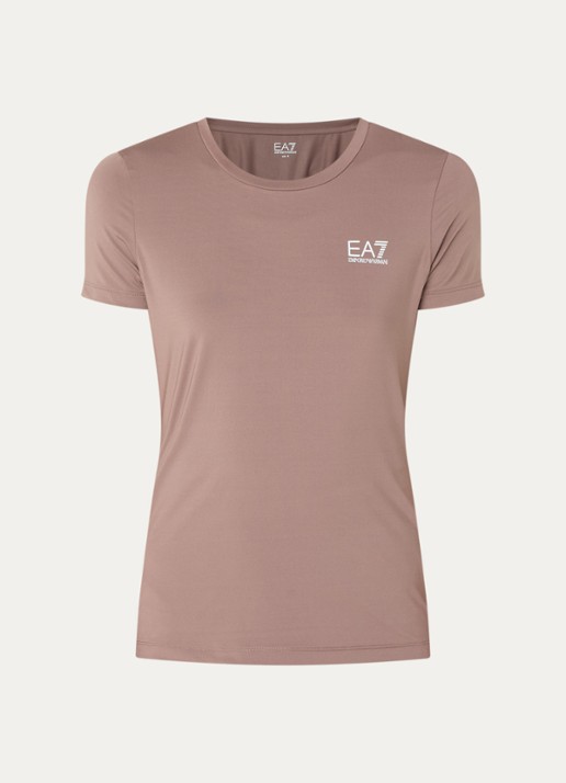 Armani Trainings T-shirt met logo en stretch - voorkant 3 taupe