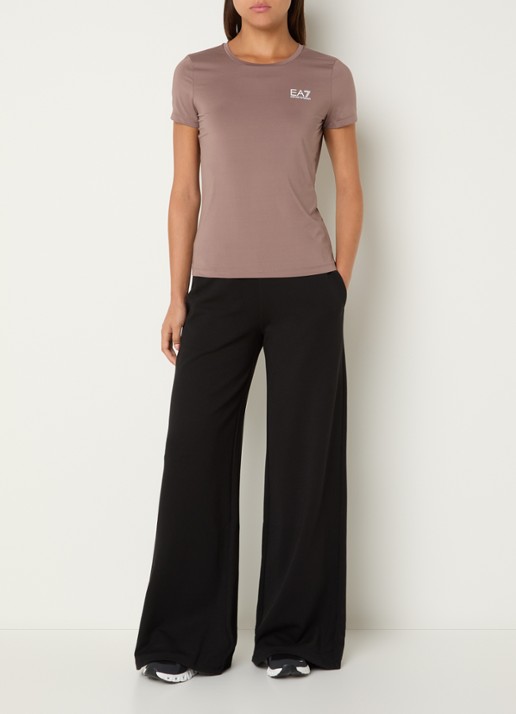 Armani Trainings T-shirt met logo en stretch - voorkant 4 taupe