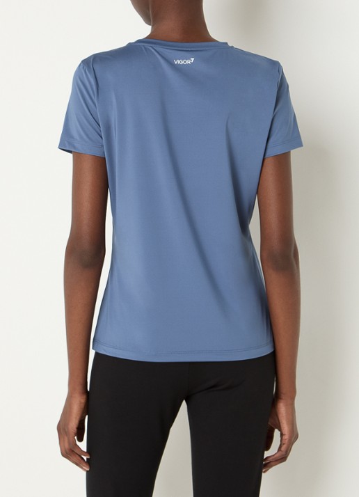 Armani Trainings T-shirt met logo en stretch - achterkant 3 staalblauw