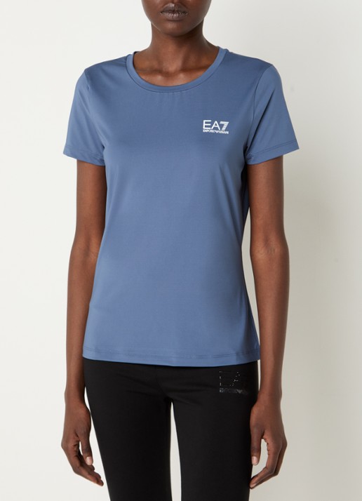 Armani Trainings T-shirt met logo en stretch - detail 4 staalblauw