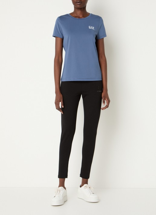 Armani Trainings T-shirt met logo en stretch - voorkant 2 staalblauw