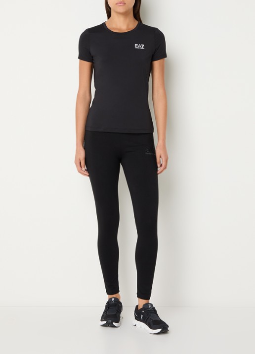 Armani Trainings T-shirt met logo en stretch - voorkant 2 zwart