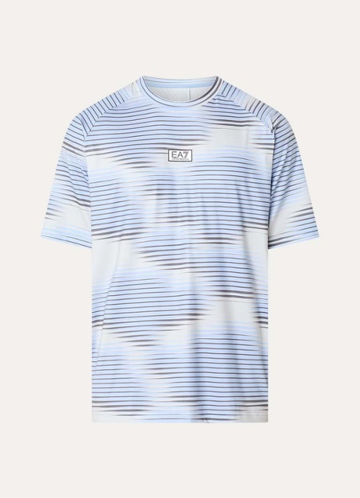 Armani Trainings T-shirt met print en logo - voorkant 3 lichtblauw