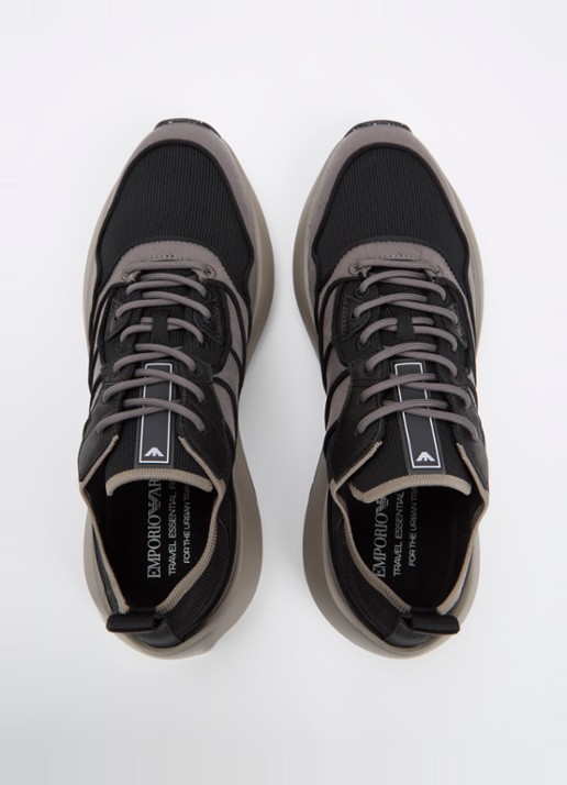 Armani Travel Essentials sneaker met leren details - detail 4 donkergrijs