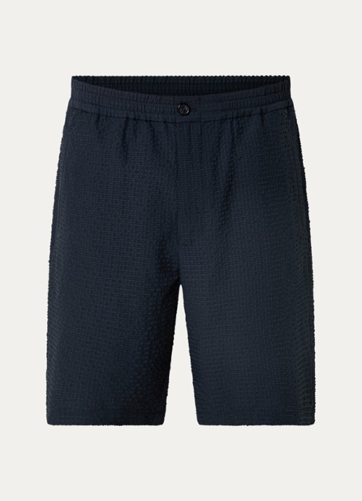 Armani Wide fit korte broek met structuur - voorkant 2 donkerblauw