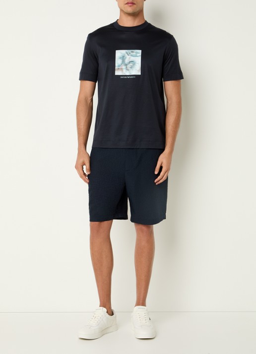 Armani Wide fit korte broek met structuur - voorkant 3 donkerblauw