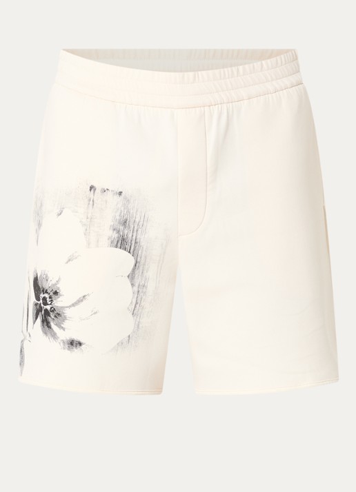 Armani Wide fit korte joggingbroek met print - voorkant gebroken wit