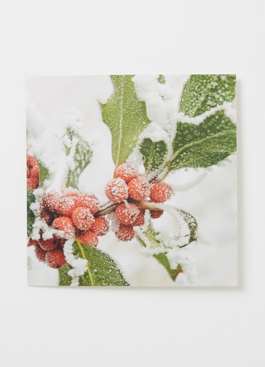 Art Group Besneeuwde takken met rode besjes kerstkaart - 2 designs - set van 12 inclusief enveloppen - voorkant 2 groen