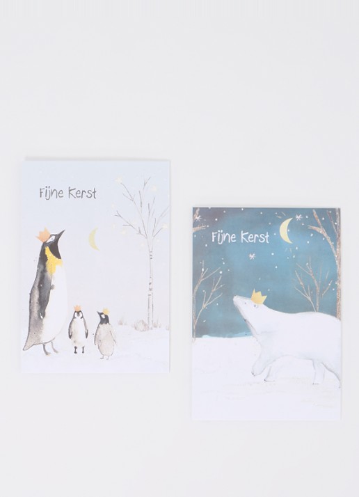 Art Group Dieren - 2 designs - kerstkaart met envelop - set van 10 - voorkant 3 wit