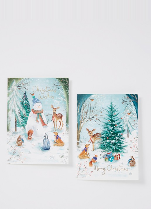 Art Group Diertjes in het bos kerstkaart - 2 designs - set van 10 inclusief enveloppen - voorkant 2 blauw