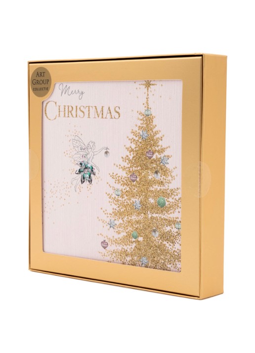 Art Group Fee bij gouden glitter kerstboom kerstkaart - 1 design - set van 8 inclusief enveloppen - achterkant wit