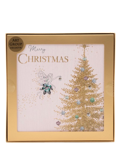 Art Group Fee bij gouden glitter kerstboom kerstkaart - 1 design - set van 8 inclusief enveloppen