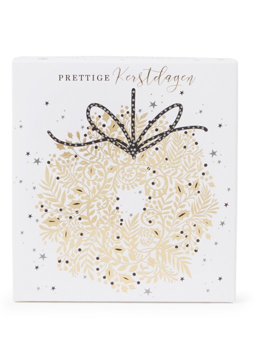 Art Group Gouden krans op wit kerstkaart - 1 design - set van 8 inclusief enveloppen