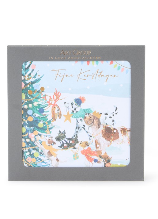 Art Group Honden - 1 design - luxe kerstkaart met envelop - set van 10 - voorkant 2 wit