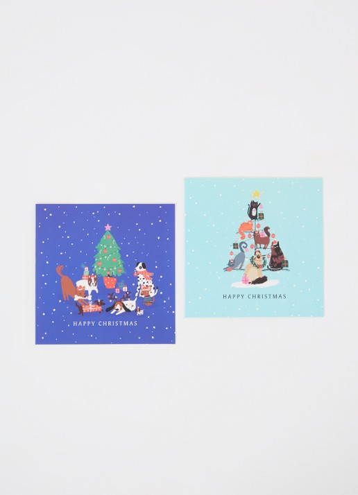 Art Group Honden bij de kerstboom kerstkaart - 2 designs - set van 10 inclusief enveloppen - detail multicolor