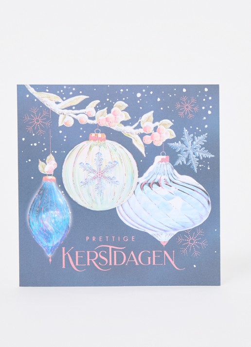 Art Group Kerstballen met glitter - 1 design - luxe kerstkaart met envelop - set van 8 - voorkant 2 donkerblauw