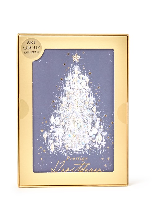 Art Group Kerstboom - 1 design - luxe kerstkaart met envelop - set van 8 - voorkant donkerblauw