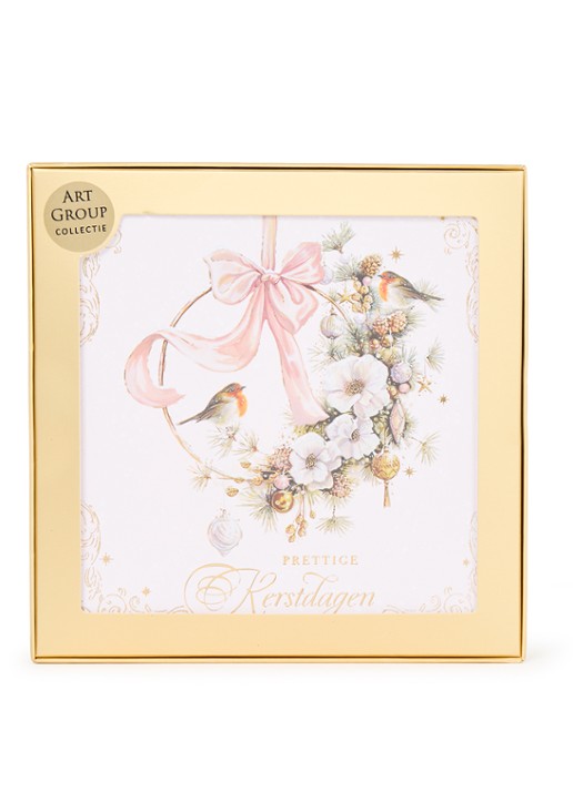 Art Group Kerstkrans met roodborstjes - 1 design - luxe kerstkaart met envelop - set van 8