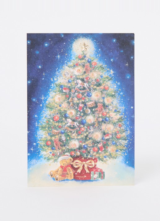 Art Group Klassieke kerstboom - 1 design - luxe kerstkaart met envelop - set van 8 - voorkant 2 donkerblauw