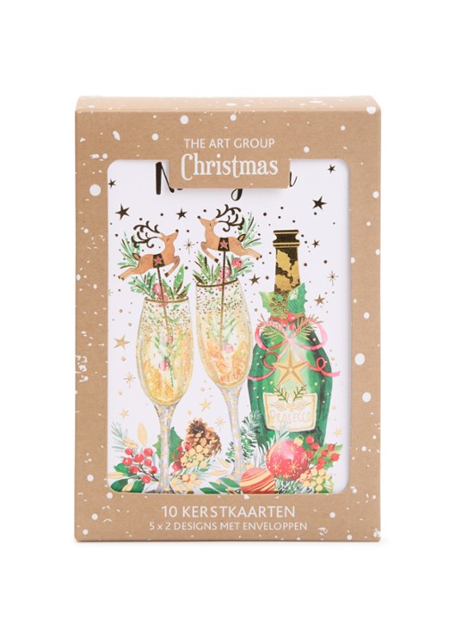 Art Group Prosecco Gelukkig Nieuwjaar nieuwjaarskaart - 2 designs - 10 kaarten inclusief enveloppen