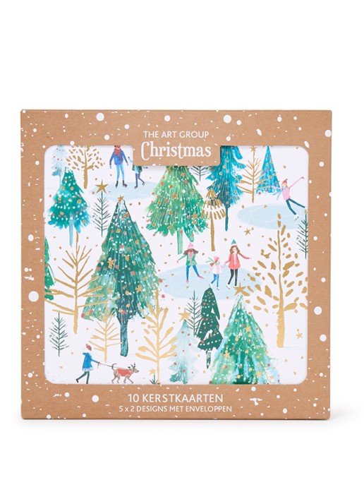 Art Group Schaatsers in kerstsfeer  - 2 designs - kerstkaart met envelop - set van 10