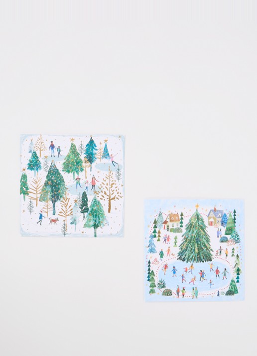 Art Group Schaatsers in kerstsfeer  - 2 designs - kerstkaart met envelop - set van 10 - voorkant 2 wit