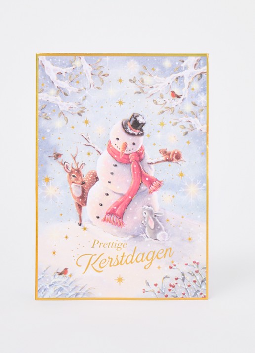 Art Group Sneeuwpop met dieren - 1 design - luxe kerstkaart met envelop - set van 8 - voorkant 2 multicolor