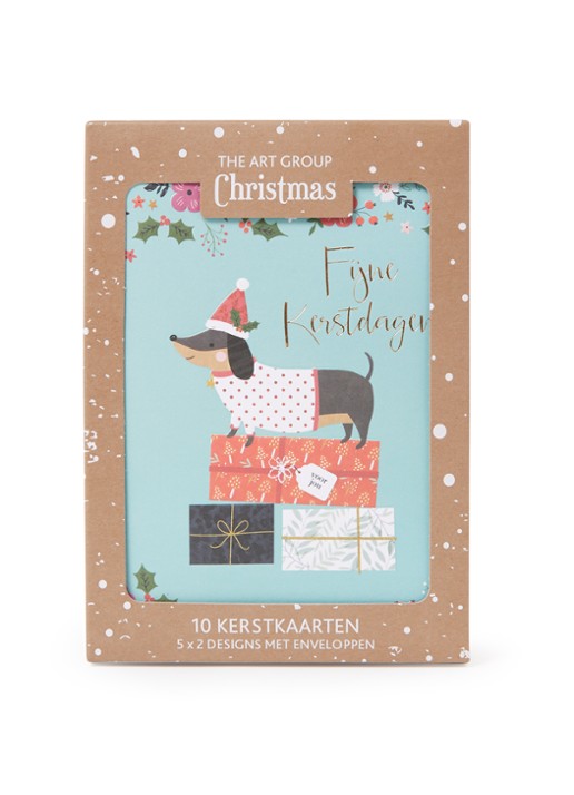 Art Group Teckel - 2 designs - kerstkaart met envelop - set van 10