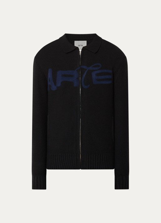 Arte Antwerp Energy grofgebreid vest met logoborduring - voorkant zwart