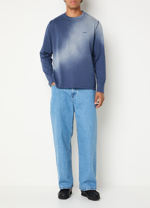 Arte Antwerp Fadeout longsleeve met logo- en backprint - voorkant 4 donkerblauw