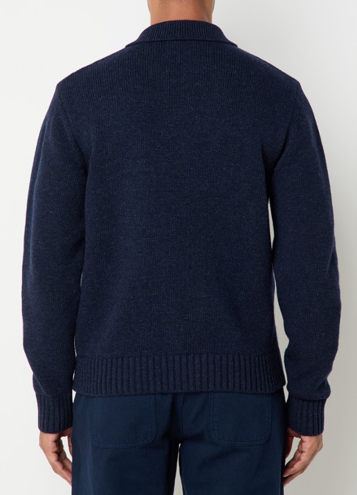 Arte Antwerp Grofgebreid vest in wolblend met logoborduring - achterkant donkerblauw