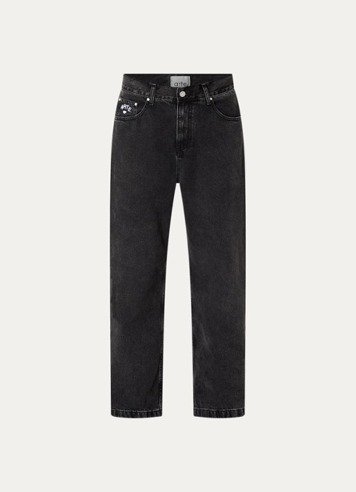 Arte Antwerp Heart Pocket loose fit jeans met gekleurde wassing en logoborduring - voorkant zwart
