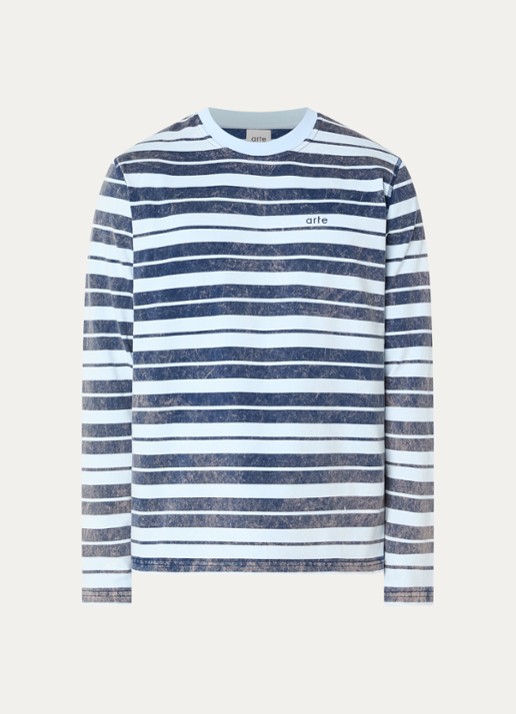 Arte Antwerp Longsleeve met streepprint - voorkant 2 donkerblauw