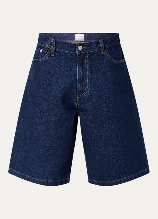Arte Antwerp Straight fit korte broek van denim met donkere wassing - voorkant 3 indigo