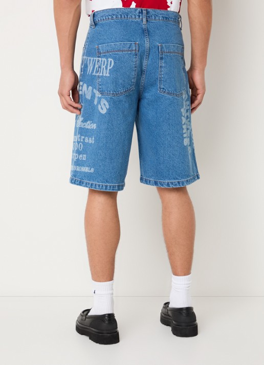 Arte Antwerp Straight fit korte broek van denim met logoprint - achterkant indigo
