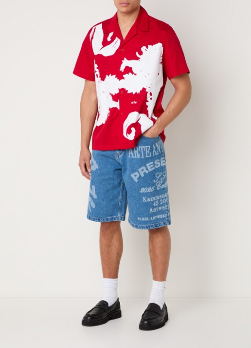Arte Antwerp Straight fit korte broek van denim met logoprint - voorkant 3 indigo