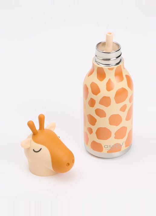 Asobu Giraffe Bestie waterfles 46 cl - voorkant 2 oranjebruin