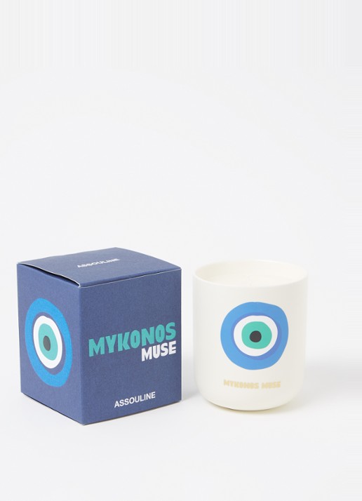 Assouline Mykonos Muse geurkaars 319 gram - voorkant 2 blauw