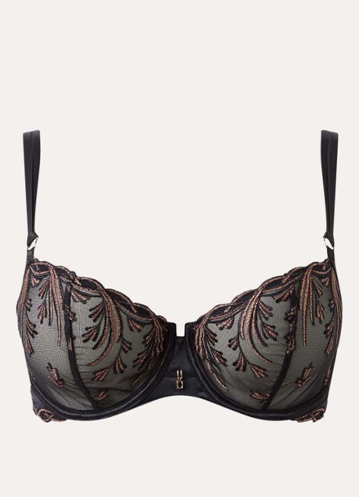 Aubade Cosmic Romance balconette bh van mesh met lurexborduring - voorkant 4 zwart