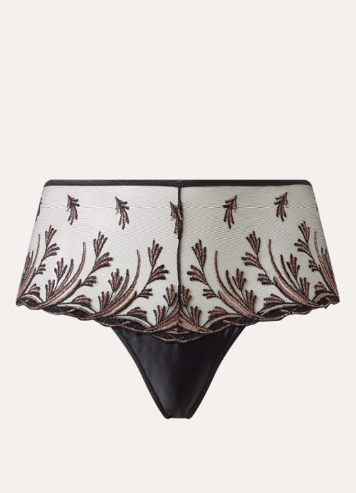 Aubade Cosmic Romance high waisted shorty van mesh  met lurexborduring - voorkant 2 zwart