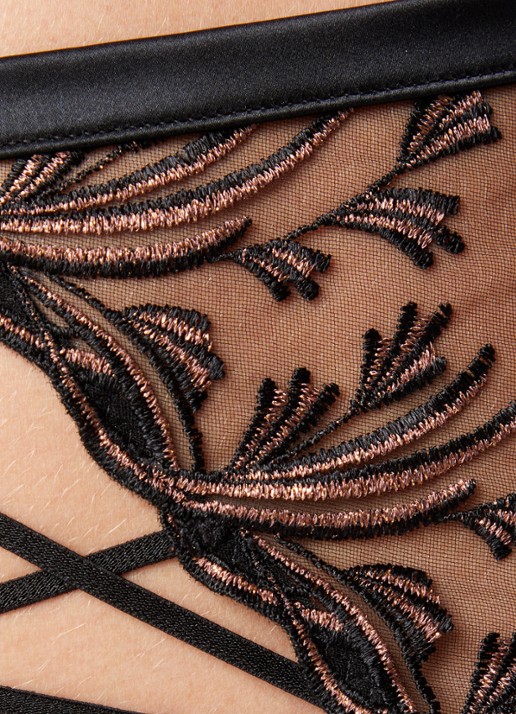 Aubade Cosmic Romance jarretels van mesh met lurexborduring - detail 5 zwart