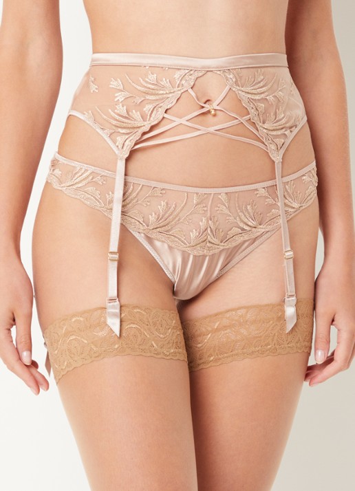 Aubade Cosmic Romance jarretels van mesh met lurexborduring - voorkant 2 oudroze