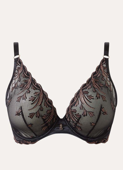 Aubade Cosmic Romance plunge bh van mesh met lurexborduring - voorkant zwart